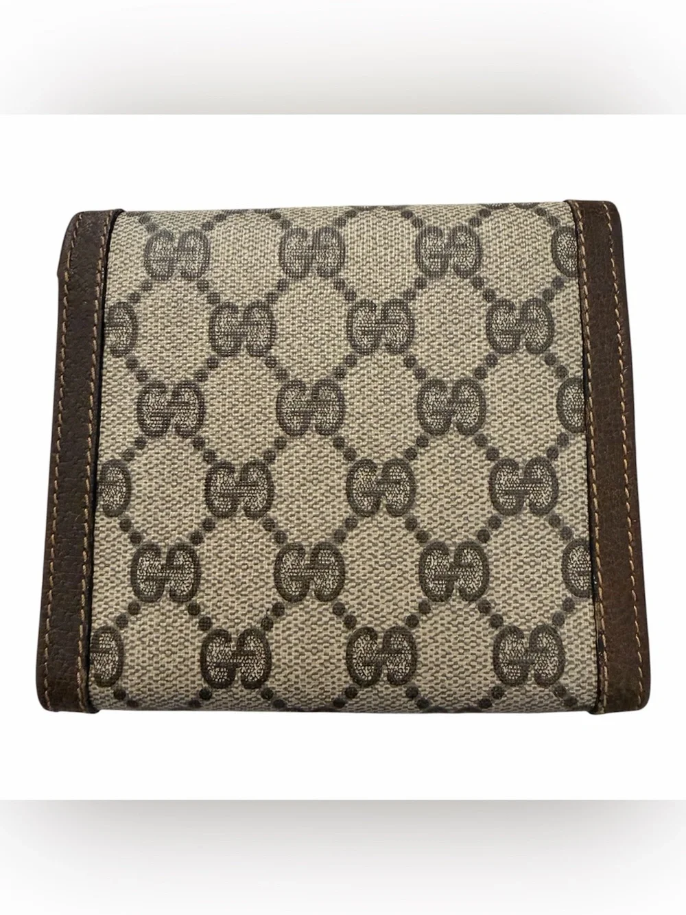 Gucci Beige Monogram Coated Canvas Wallet with Brown Leather Trim - Picture 2 of 10